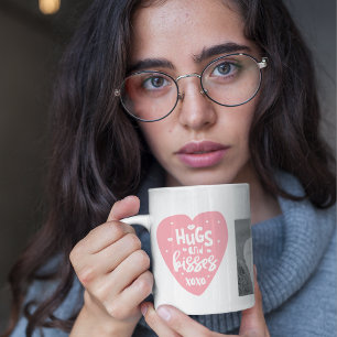 Mug Collage Couple Photo & Hugs And Kisses PInk Heart