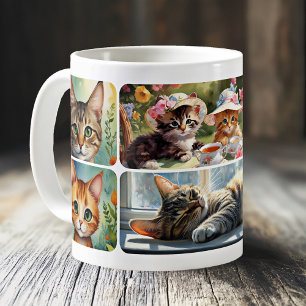 Mug Collage d'art fin Dame Chat Fou