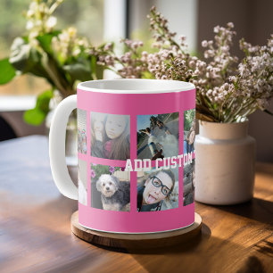 Mug Collage de 12 photos avec fond rose