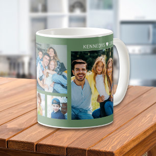 Mug Collage de 5 photos de famille personnalisé Vert s