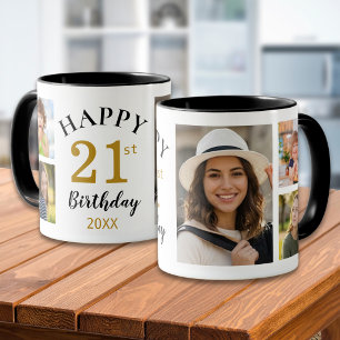 Mug Collage de 5 photos personnalisé Joyeux 21e annive