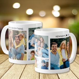 Mug Collage de 5 photos personnalisé Nom de famille Bl