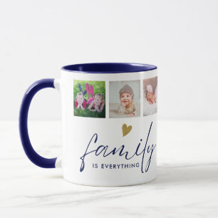 Mug Collage de 6 photos de famille personnalisé bleu e