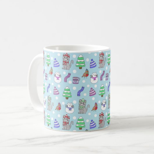 Mug Collage de chat d'hiver mignon (Devant gauche)