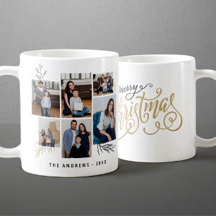 Mug Collage de famille moderne Photo Typography Noël