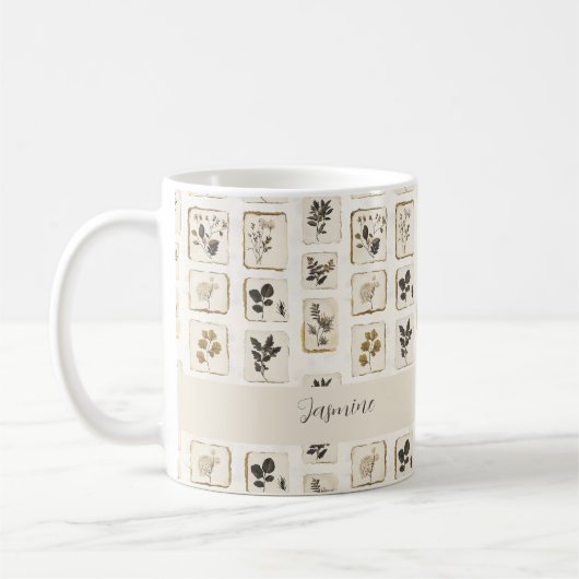 Mug Collage de fleurs pressées Nom Ferme botanique (Gauche)