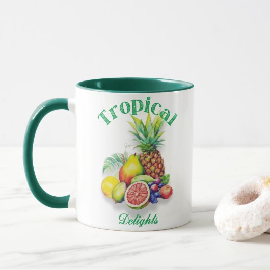 Mug Collage de fruits tropicaux sur fond blanc (Avec donut)