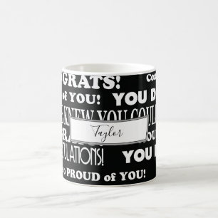 Mug Collage de mots de graduation noir et blanc