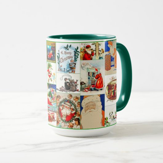 Mug Collage de Noël du Père Noël vintage (Devant droit)