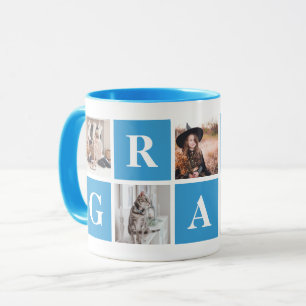 Mug Collage de photos bleues personnalisées pour grand