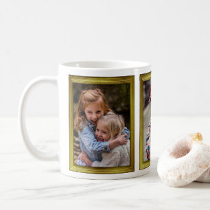 Mug Collage de photos de famille 3 images Gold Frames 