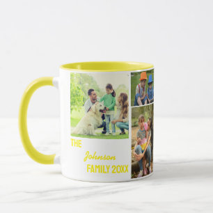 Mug Collage de photos de famille de calligraphie jaune