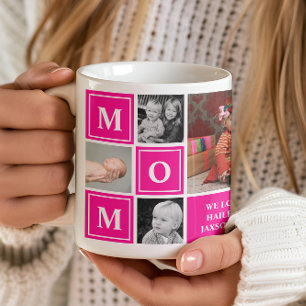 Mug Collage de photos de maman rose vif pour la fête d
