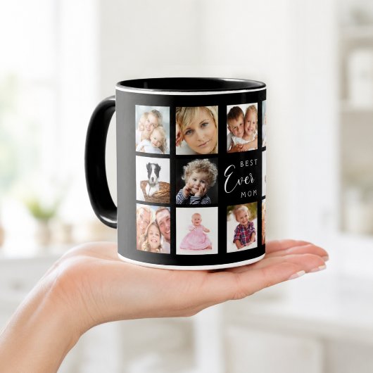 Mug Collage de photos de mère noir blanc