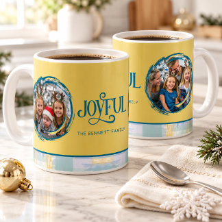 Mug Collage de photos de Noël Bleu & Or Joyeux
