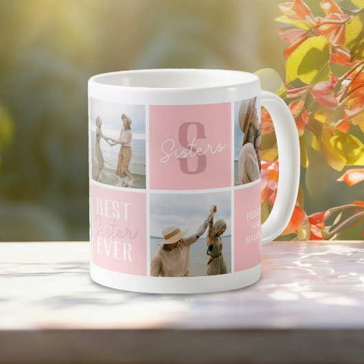 Mug Collage de photos de sœur moderne Rose
