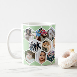 Mug Collage de photos en nid d'abeille vert 20 images