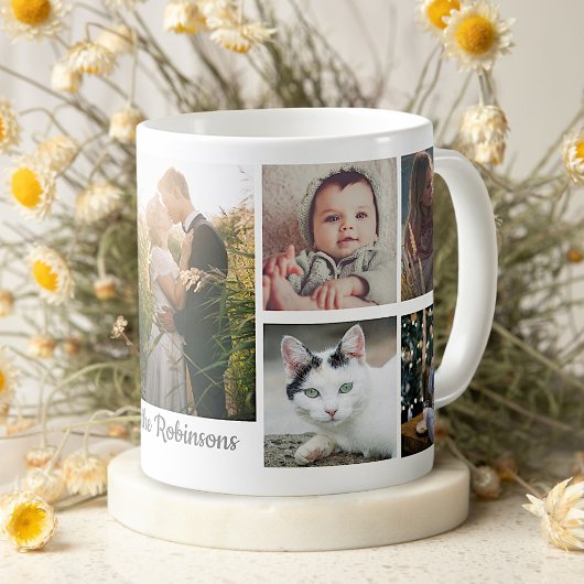 Mug Collage de photos familiales 9 images Monogramme d