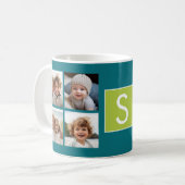 Mug Collage de photos Instagram Monogramme - Bleu et c (Devant gauche)
