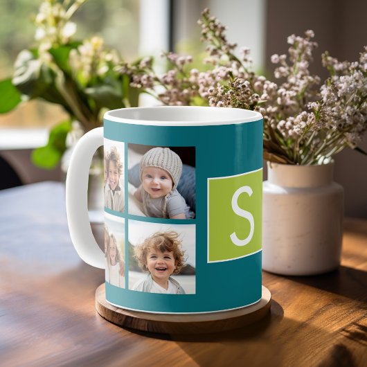 Mug Collage de photos Instagram Monogramme - Bleu et c