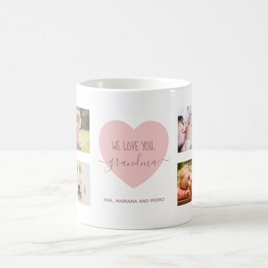 Mug Collage de photos Love Grand-mère Script Pink Hear (Centre)