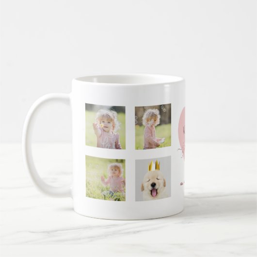 Mug Collage de photos Love Grand-mère Script Pink Hear (Gauche)
