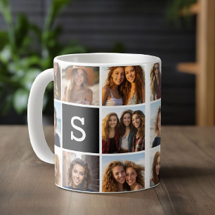 Mug Collage de photos noir et blanc Monogramme personn