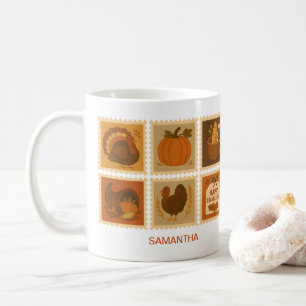 Mug Collage de timbre de Thanksgiving Retro Personnali
