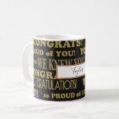 Mug Collage des mots de graduation Noir et Or (Devant gauche)