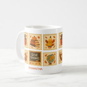 Mug Collage du timbre de l'enseignant de Thanksgiving (Devant gauche)
