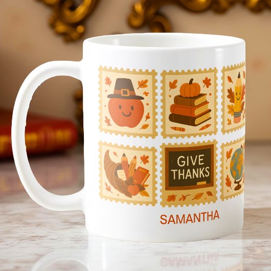 Mug Collage du timbre de l'enseignant de Thanksgiving