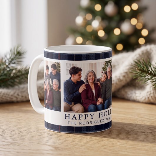 Mug Collage Joyeux Noël carreaux Navy Classique