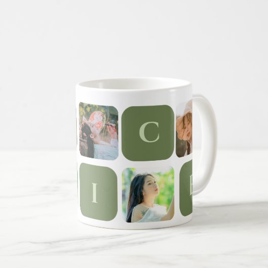 Mug Collage moderne Vert Pastel Couleur Nom photo (Devant droit)