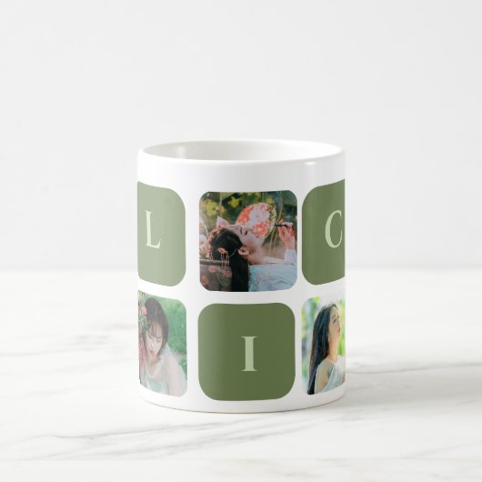 Mug Collage moderne Vert Pastel Couleur Nom photo (Centre)