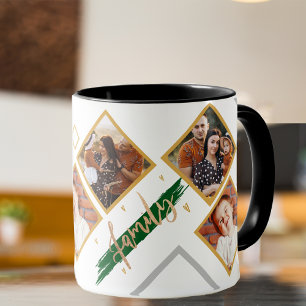 Mug Collage Multi Photo de Famille Cœur Script Café