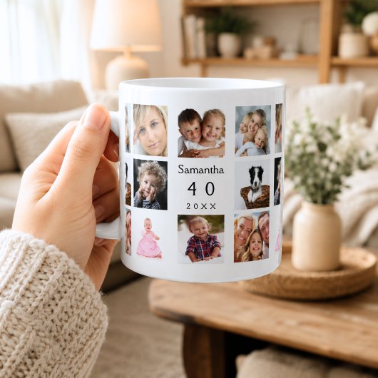 Mug Collage photo anniversaire blanc noir