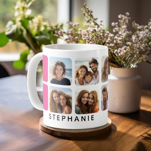 Mug Collage photo avec 8 photos et accents Hot Pink