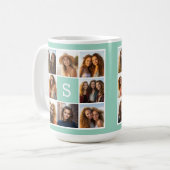 Mug Collage photo avec monogramme en blanc et menthe (Devant gauche)