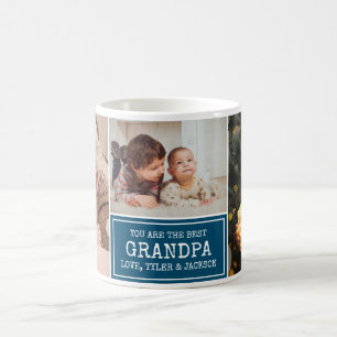 Mug Collage photo bleu et blanc pour grand-père