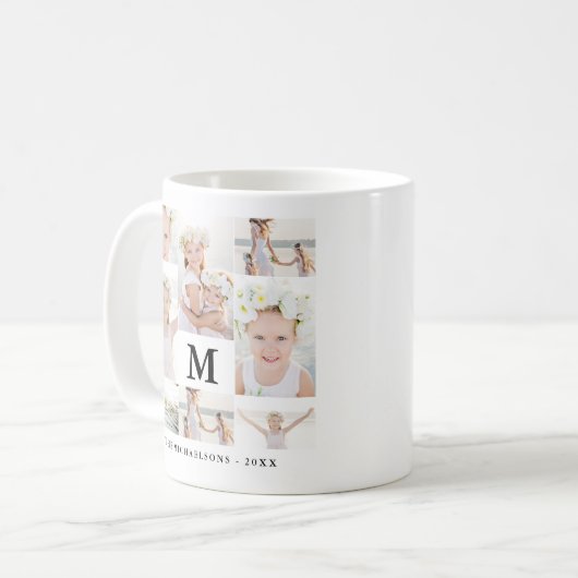 Mug Collage photo classique avec monogramme et nom (Devant gauche)
