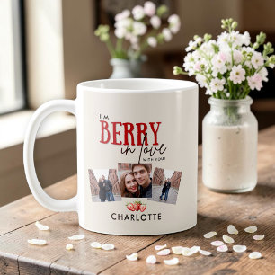Mug Collage Photo de Couple Sucré aux Fraises Roug