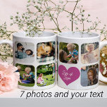 Mug Collage photo de famille 7 photos nom personnalisé<br><div class="desc">Ajoutez 7 photos et créez un mignon collage multi photo grille tasse à café avec un coeur magenta rose chaud tendance et script chic pour votre famille. Facile à personnaliser avec vos images, texte et signature carrés personnalisés. Il peut être un bon cadeau de conservation réfléchi pour la fête des...</div>