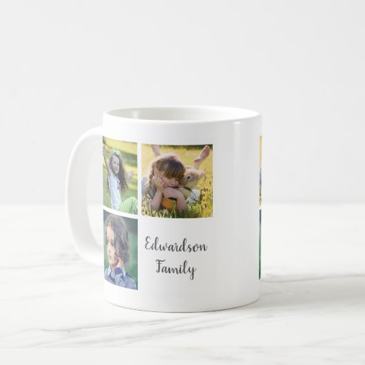 Mug Collage photo de famille monogramme nom script rec (Devant gauche)