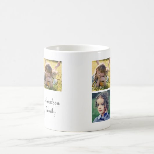 Mug Collage photo de famille monogramme nom script rec (Centre)