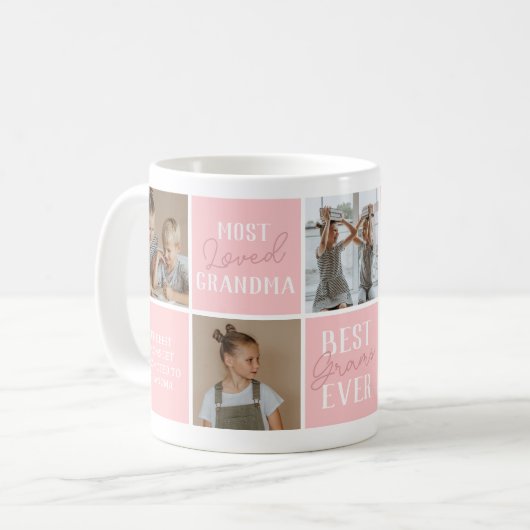 Mug Collage photo de grand-mère rose moderne (Devant gauche)