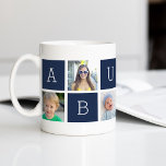 Mug Collage photo de grand-père Abuelo personnalisé<br><div class="desc">Créez un gentil souvenir pour un grand-père bien-aimé cette Fête des pères ou la Journée des grands-parents avec ce design simple qui comprend six de vos photos Instagram préférées, arrangé dans une mise en page de collage avec carrés alternatifs en bleu marine, en précisant "Abuelo". Personnalisez avec des photos préférées...</div>