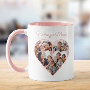 Mug Collage photo de la fête des mères en forme de cœu