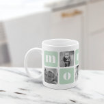 Mug Collage photo de maman moderne<br><div class="desc">Customisez ce mignon design de tasse moderne pour célébrer maman cette fête des mères ! Les caractéristiques de design alternent les carrés de photos et les blocs de lettres vert menthe pâle épelant "mommy" dans les lettres serif modernes. Ajoutez cinq de vos photos carrés préférées (parfait pour Instagram !) en...</div>