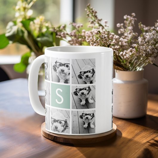 Mug Collage photo de menthe et blanc avec Monogramme