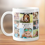 Mug Collage photo du meilleur oncle du monde<br><div class="desc">Offrez à l'oncle le meilleur du monde une tasse de café photo-collage amusante et personnalisée qu'il appréciera pendant des années. Vous pouvez personnaliser avec 8 photos de famille de ses nièces et neveux,  customiser l'expression "Meilleur oncle du monde" et ajouter les noms de ses nièces et neveux.</div>